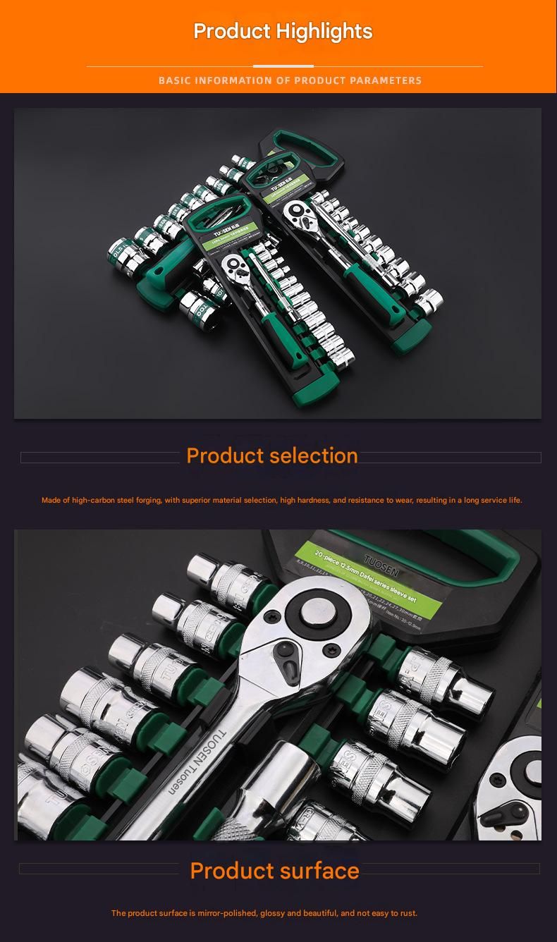 Green 12-Piece 1/2-Inch Drive 24-Tooth Ratchet & Socket Set — High-Carbon Steel