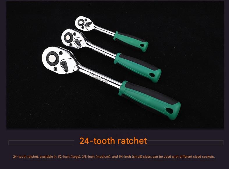Green 12-Piece 1/2-Inch Drive 24-Tooth Ratchet & Socket Set — High-Carbon Steel