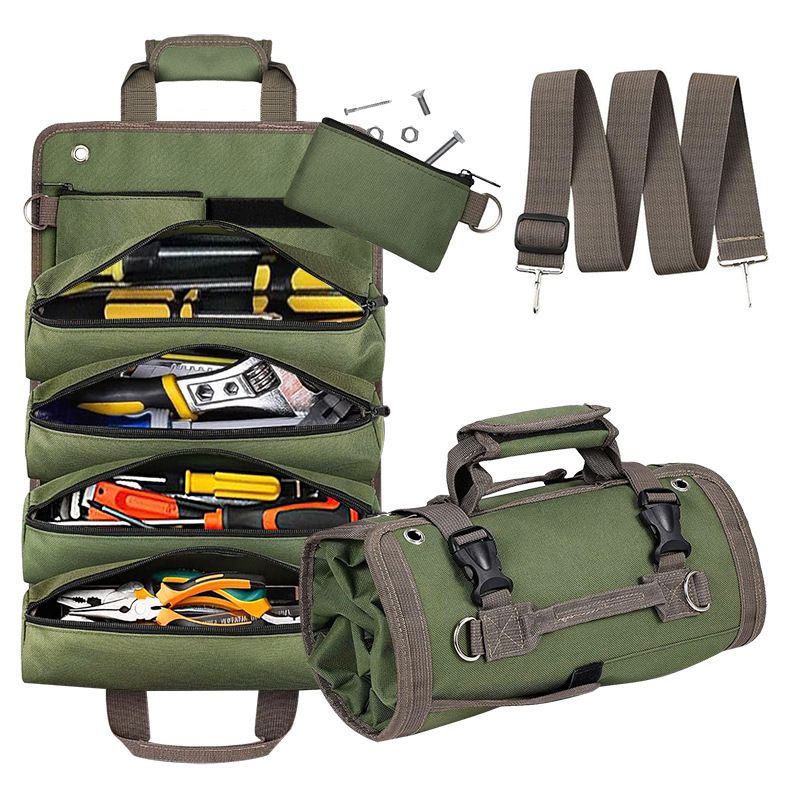 Green Multi-Purpose 600D Oxford Cloth Roll-Up Tool Organizer Bag – H/D
