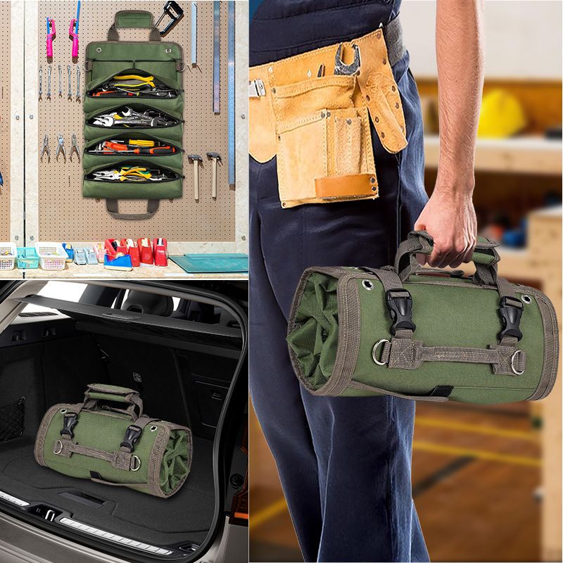 Green Multi-Purpose 600D Oxford Cloth Roll-Up Tool Organizer Bag – H/D