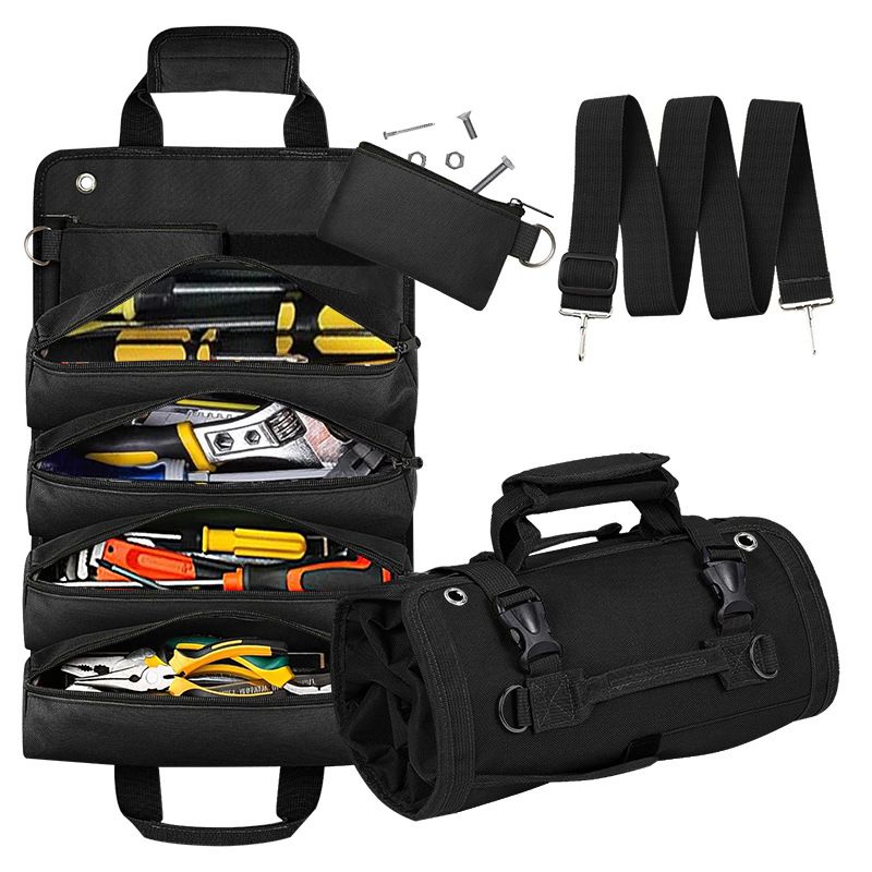 Black Multi-Purpose 600D Oxford Cloth Roll-Up Tool Organizer Bag – H/D