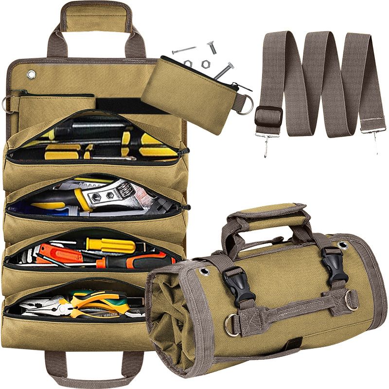 Khaki Multi-Purpose 600D Oxford Cloth Roll-Up Tool Organizer Bag – H/D