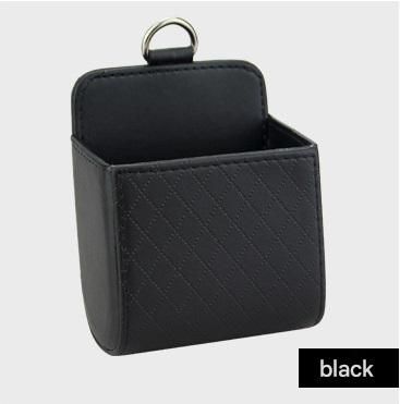 Black Leather Car Air Vent Storage Bag - Multi-Purpose Phone Holder & Organiser