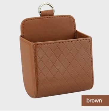 Brown Leather Car Air Vent Storage Bag - Multi-Purpose Phone Holder & Organiser