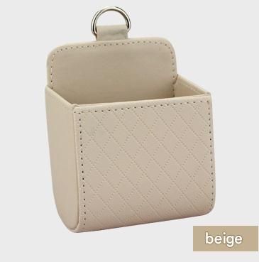 Beige Leather Car Air Vent Storage Bag - Multi-Purpose Phone Holder & Organiser