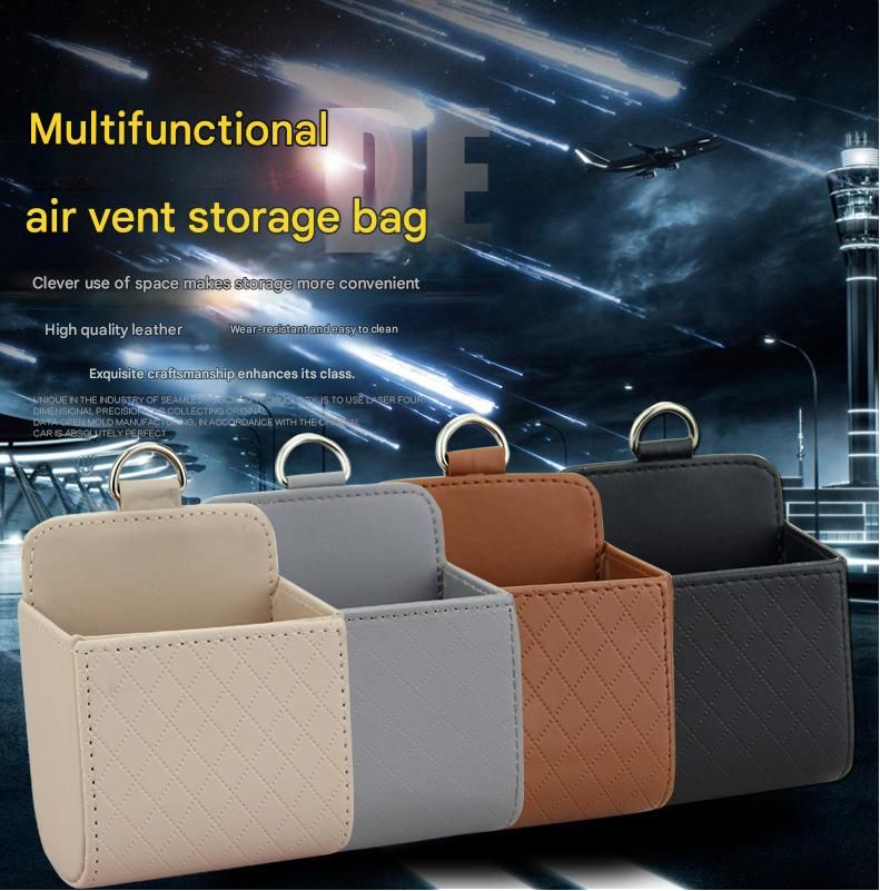 4-piece Black and Brown and Beige and Grey - Leather Car Air Vent Storage Bag