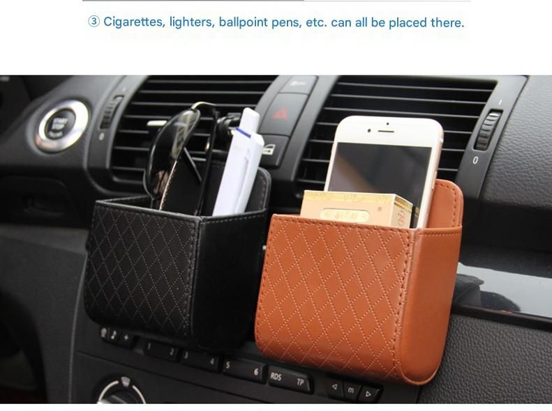 4-piece Black and Brown and Beige and Grey - Leather Car Air Vent Storage Bag