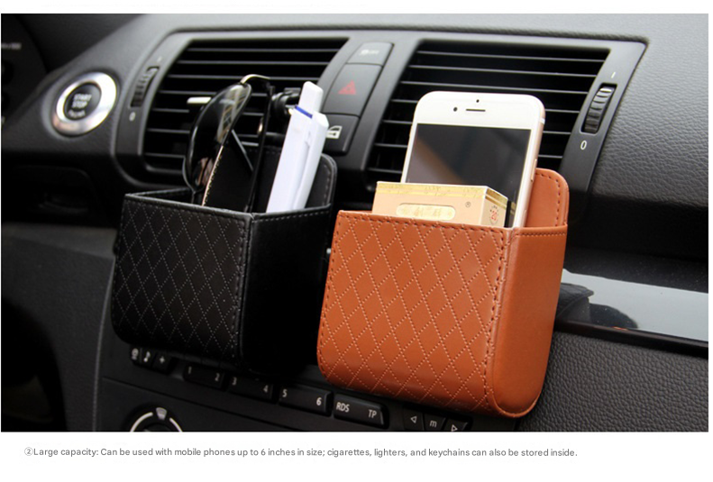 4-piece Black and Brown and Beige and Grey - Leather Car Air Vent Storage Bag