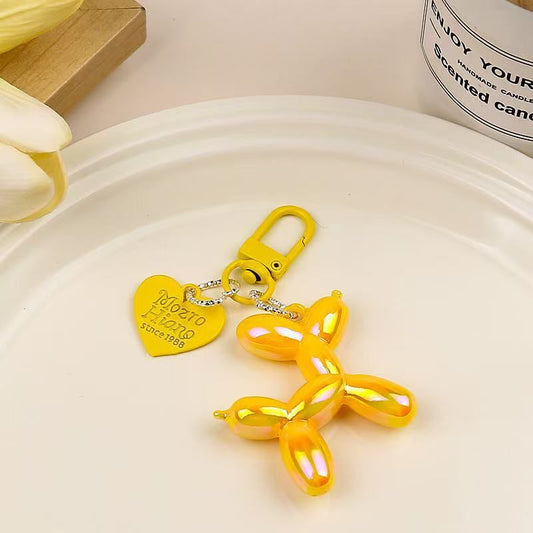 2-Piece Yellow Balloon Dog Keychain Set with Heart Charm Bag Pendant