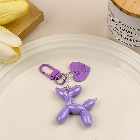 2-Piece Purple Balloon Dog Keychain Set with Heart Charm Bag Pendant