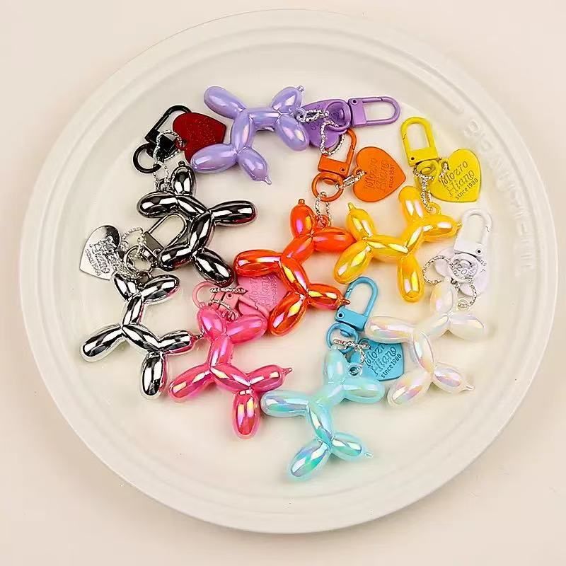 2-Piece Purple Balloon Dog Keychain Set with Heart Charm Bag Pendant