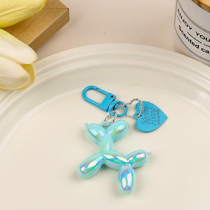 2-Piece Blue Balloon Dog Keychain Set with Heart Charm Bag Pendant