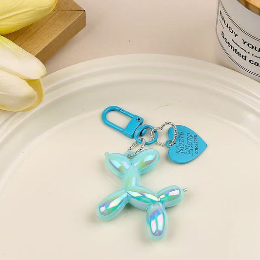 2-Piece Blue Balloon Dog Keychain Set with Heart Charm Bag Pendant