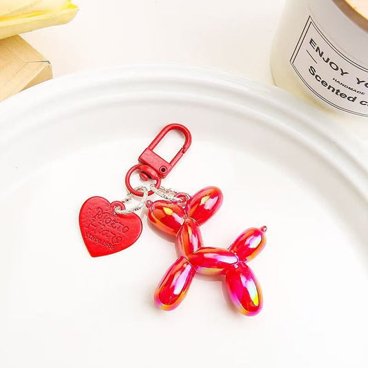 2-Piece Red Balloon Dog Keychain Set with Heart Charm Bag Pendant