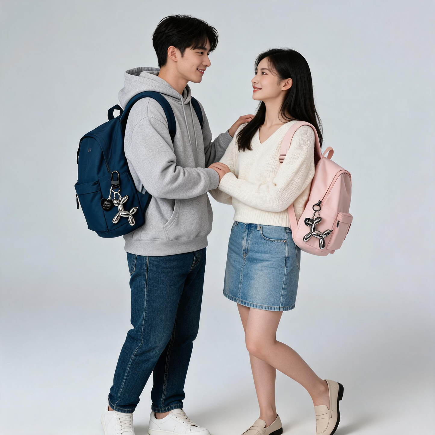 2-Piece Red Balloon Dog Keychain Set with Heart Charm Bag Pendant