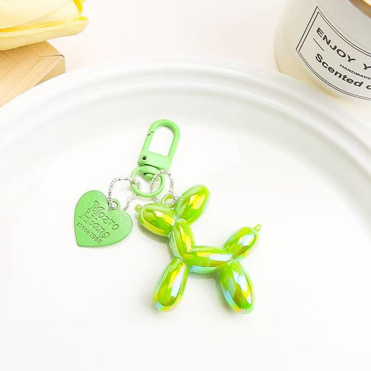 2-Piece Green Balloon Dog Keychain Set with Heart Charm Bag Pendant