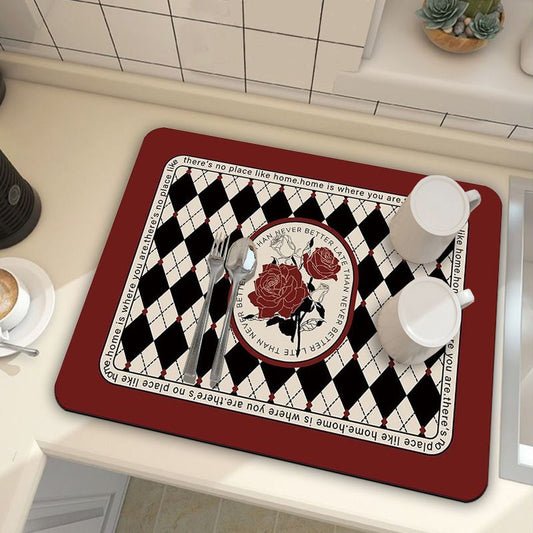 Red Kitchen Countertop Drainage Mat Absorbent Quick Dry Tech Velvet Drying