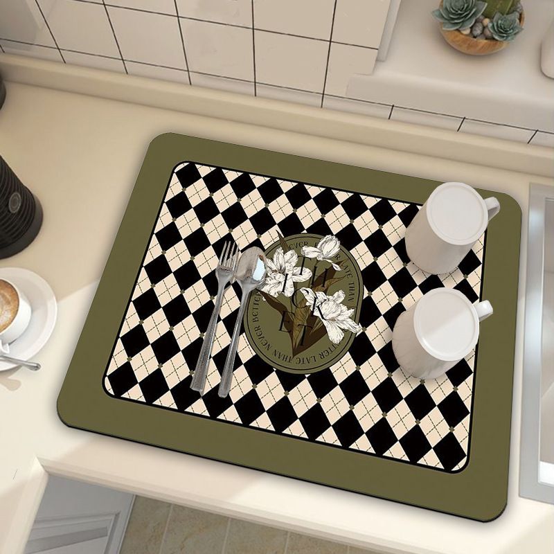Green Kitchen Countertop Drainage Mat Absorbent Quick Dry Tech Velvet Drying