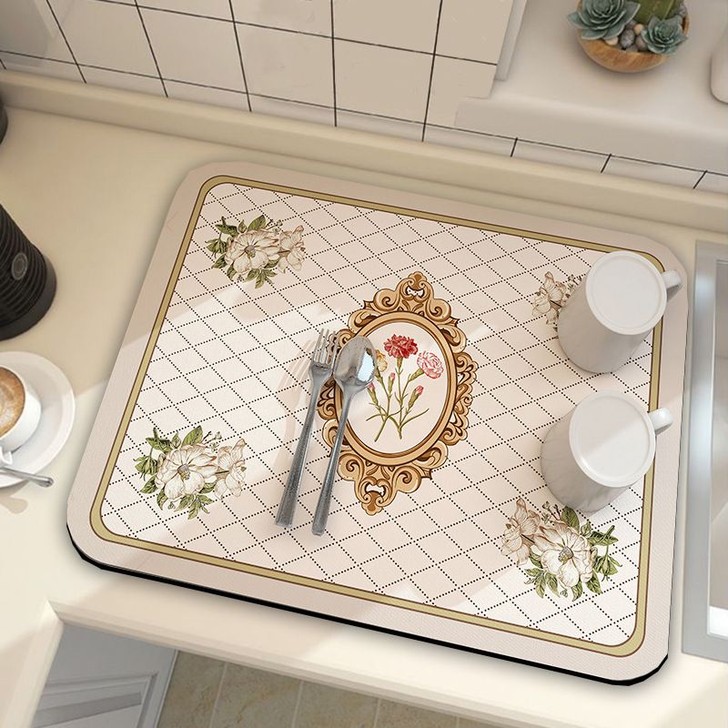 Beige Kitchen Countertop Drainage Mat Absorbent Quick Dry Tech Velvet Drying