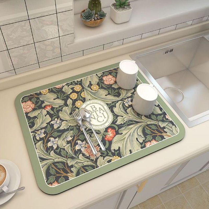 Green Kitchen Countertop Drainage Mat Absorbent Quick Dry Tech Velvet Drying