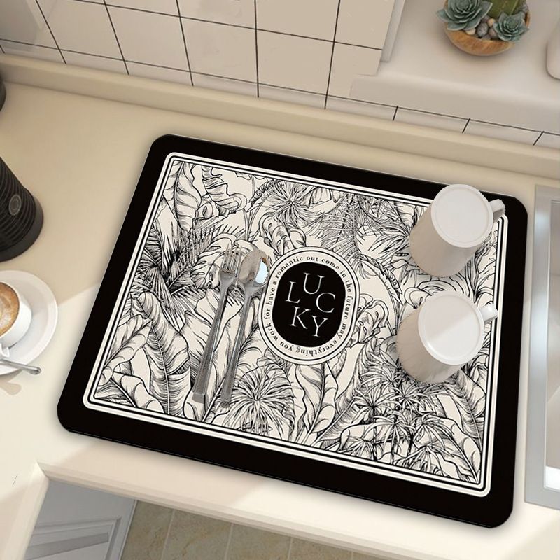 Black Kitchen Countertop Drainage Mat Absorbent Quick Dry Tech Velvet Drying Pad