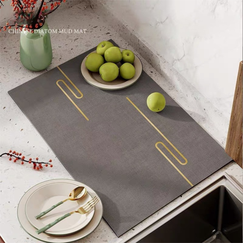 Grey Kitchen Countertop Drainage Mat Absorbent Quick Dry Tech Velvet Drying Pad