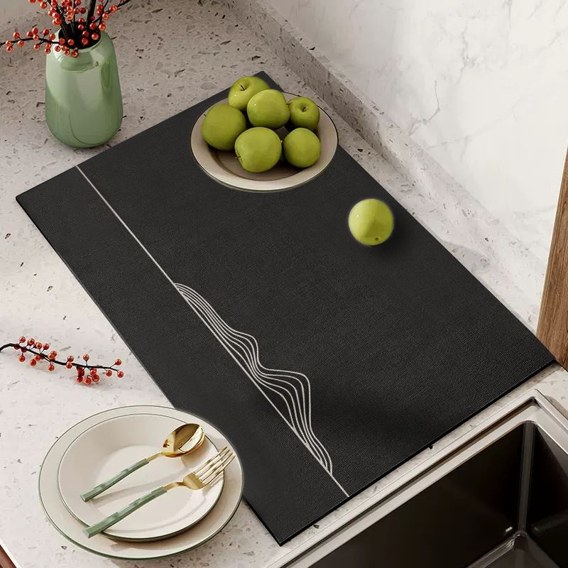 Black Kitchen Countertop Drainage Mat Absorbent Quick Dry Tech Velvet Drying Pad