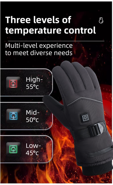 Winter 3 Level Intelligent Heated Gloves with Touchscreen Fingertip