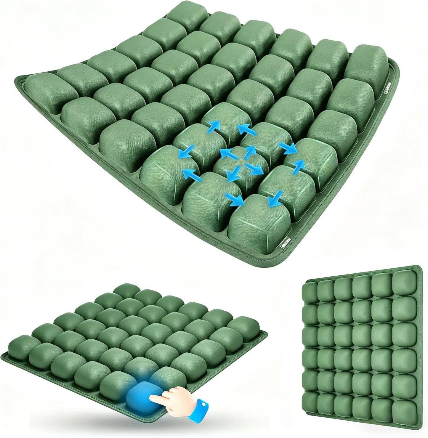 Dark Green Portable 3D Aircell Travel Inflatable Seat Cushion with Built-in Pump