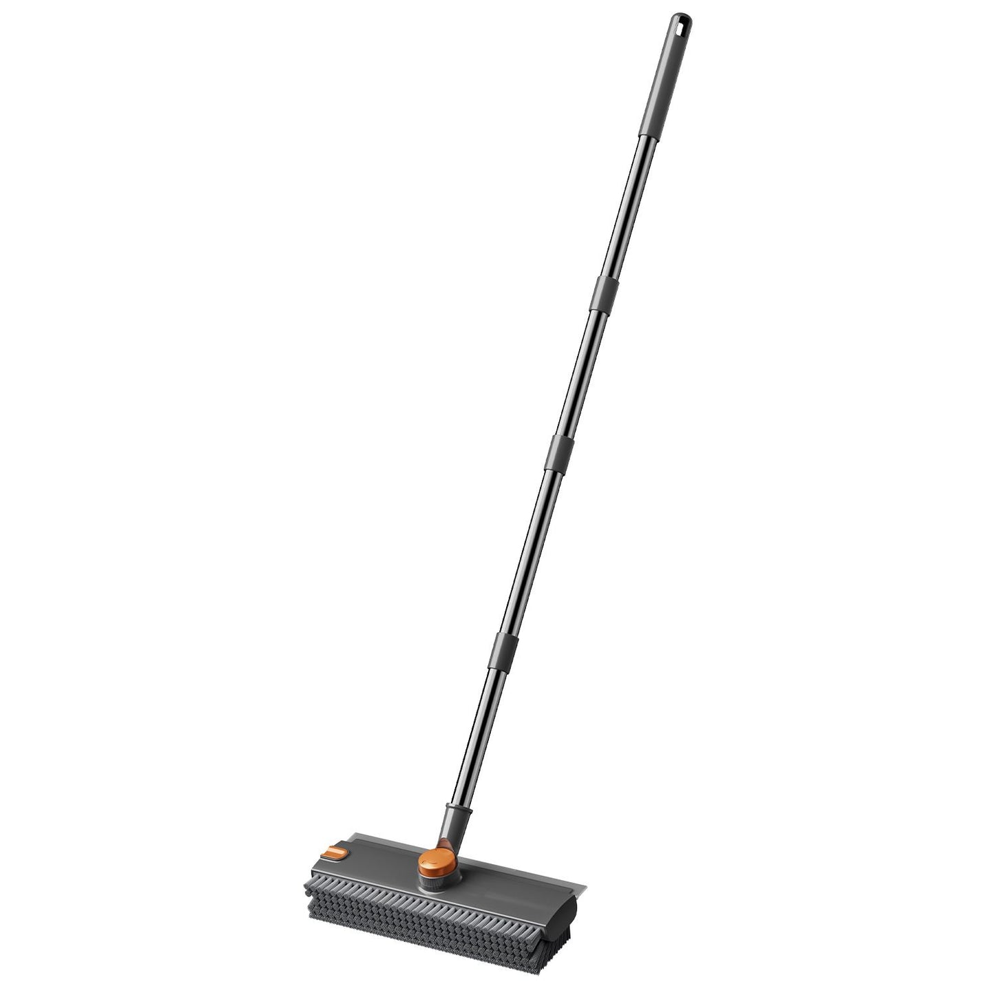 Grey Floor Scrub Brush with V-Shaped Bristles - Rotating Long Handle