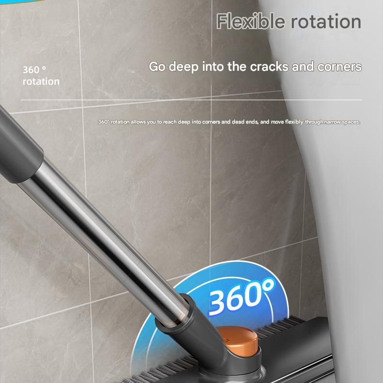 Grey Floor Scrub Brush with V-Shaped Bristles - Rotating Long Handle