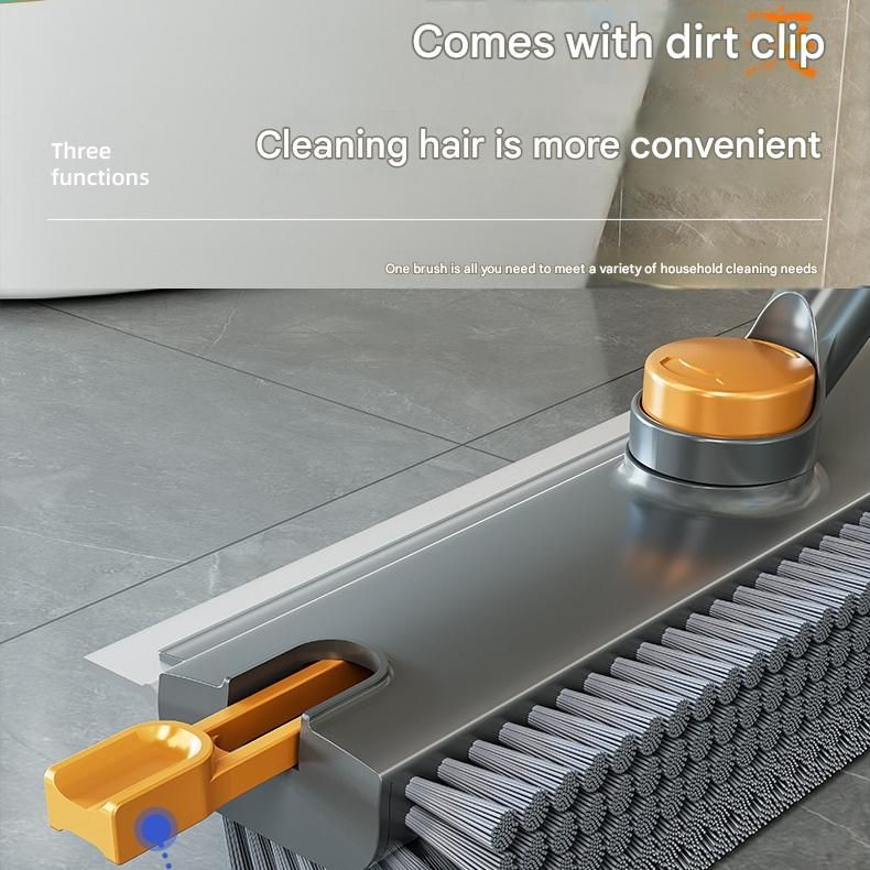 Grey Floor Scrub Brush with V-Shaped Bristles - Rotating Long Handle