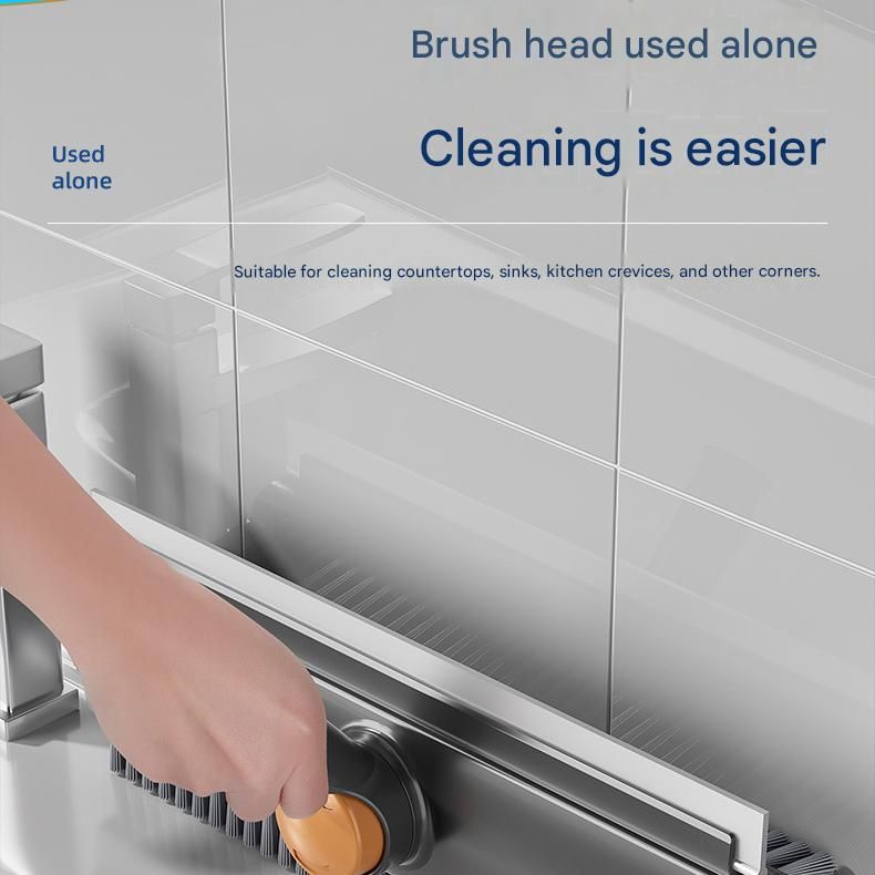 Grey Floor Scrub Brush with V-Shaped Bristles - Rotating Long Handle
