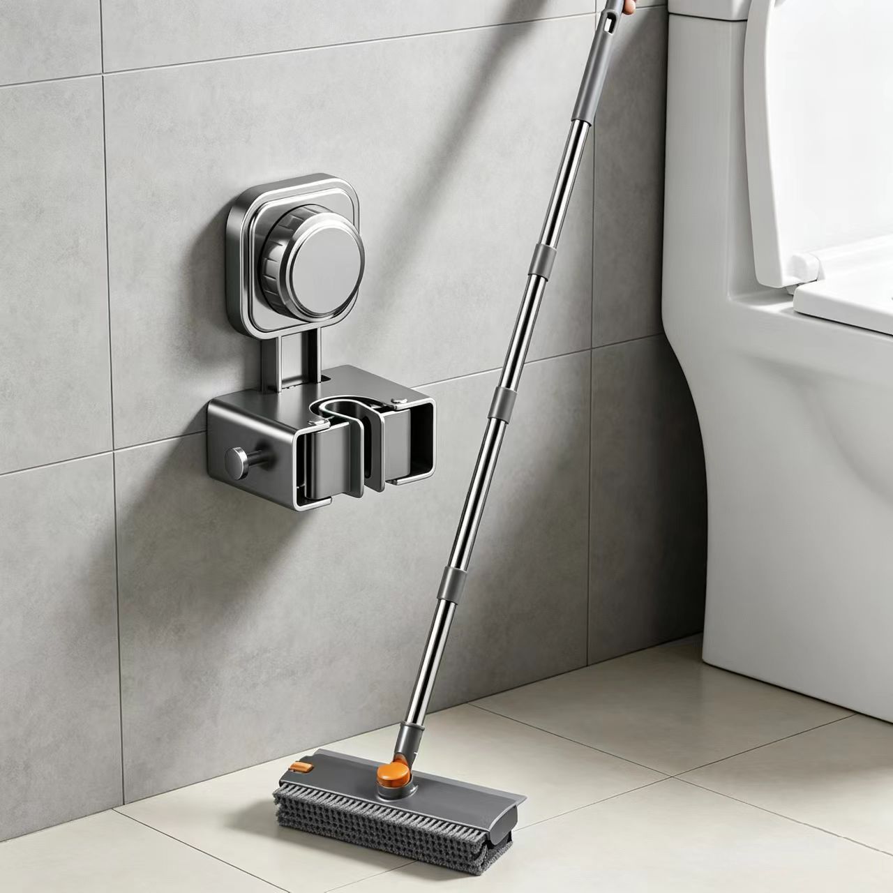 2-piece Grey V-Shaped Floor Scrub Brush and Suction Mop Holder Set