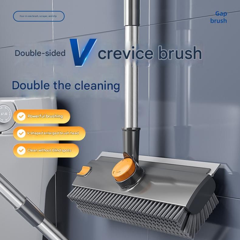 2-piece Grey V-Shaped Floor Scrub Brush and Suction Mop Holder Set