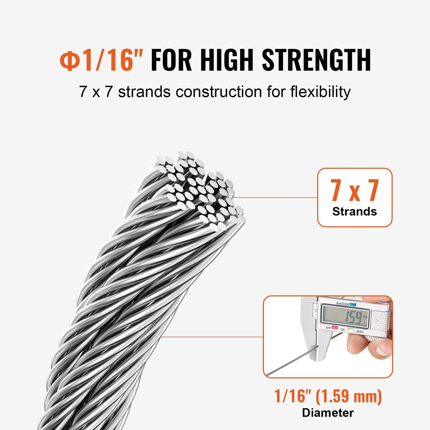 VEVOR Wire Rope Kit, 304 Stainless Steel Cable with 80 Sleeves