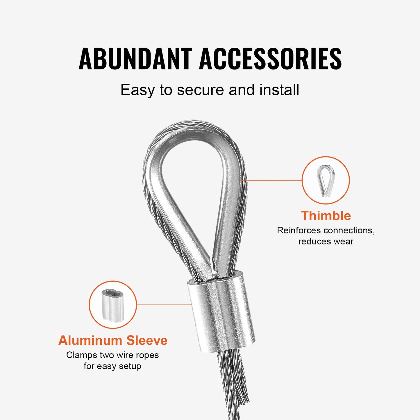 VEVOR Wire Rope Kit, 304 Stainless Steel Cable with 80 Sleeves