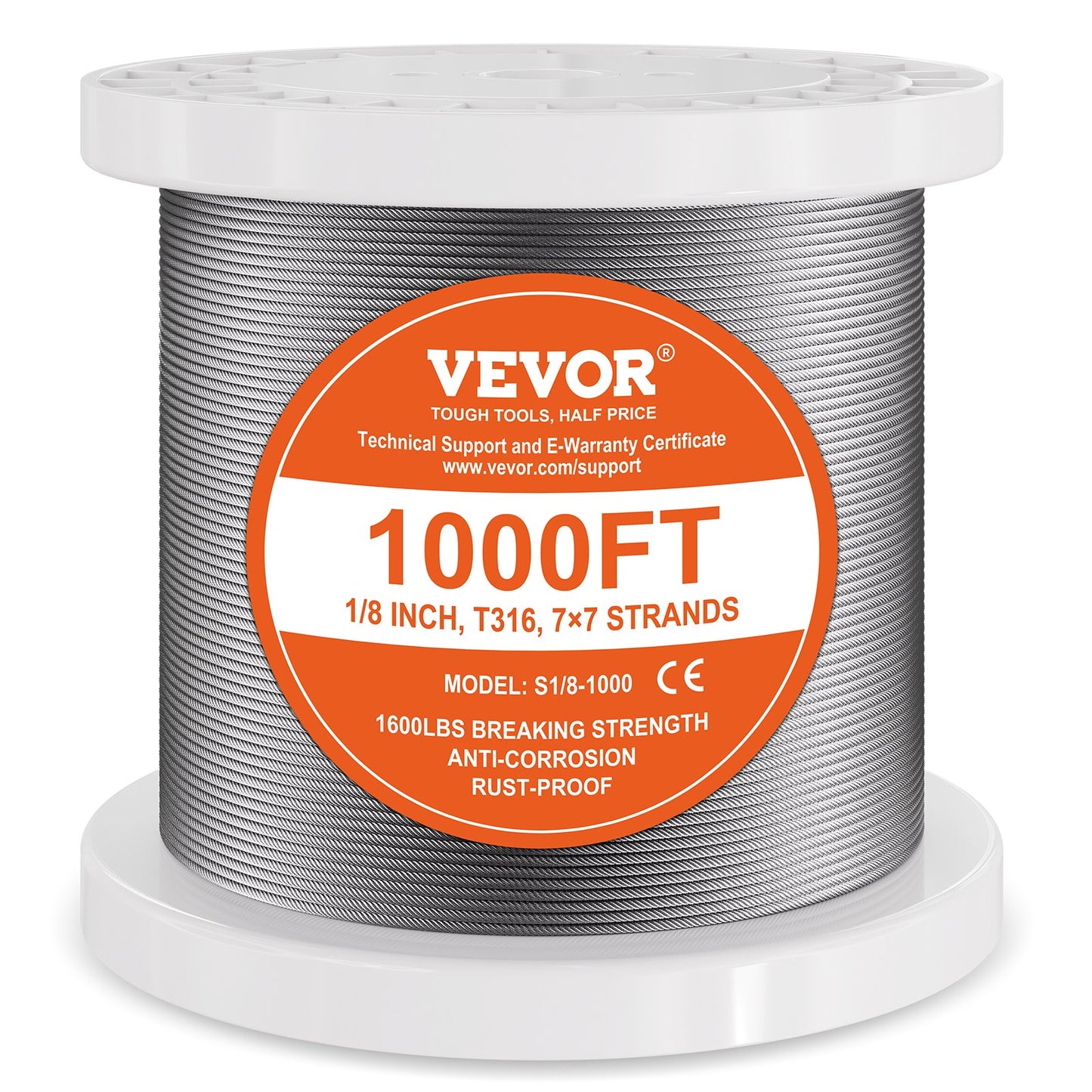 VEVOR Wire Rope Kit, 3.18 mm 305 m 316 Stainless Steel Cable