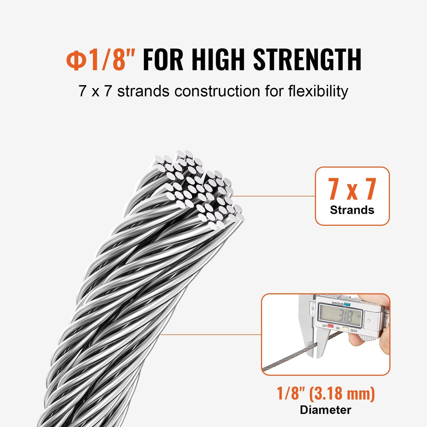 VEVOR Wire Rope Kit, 3.18 mm 305 m 316 Stainless Steel Cable