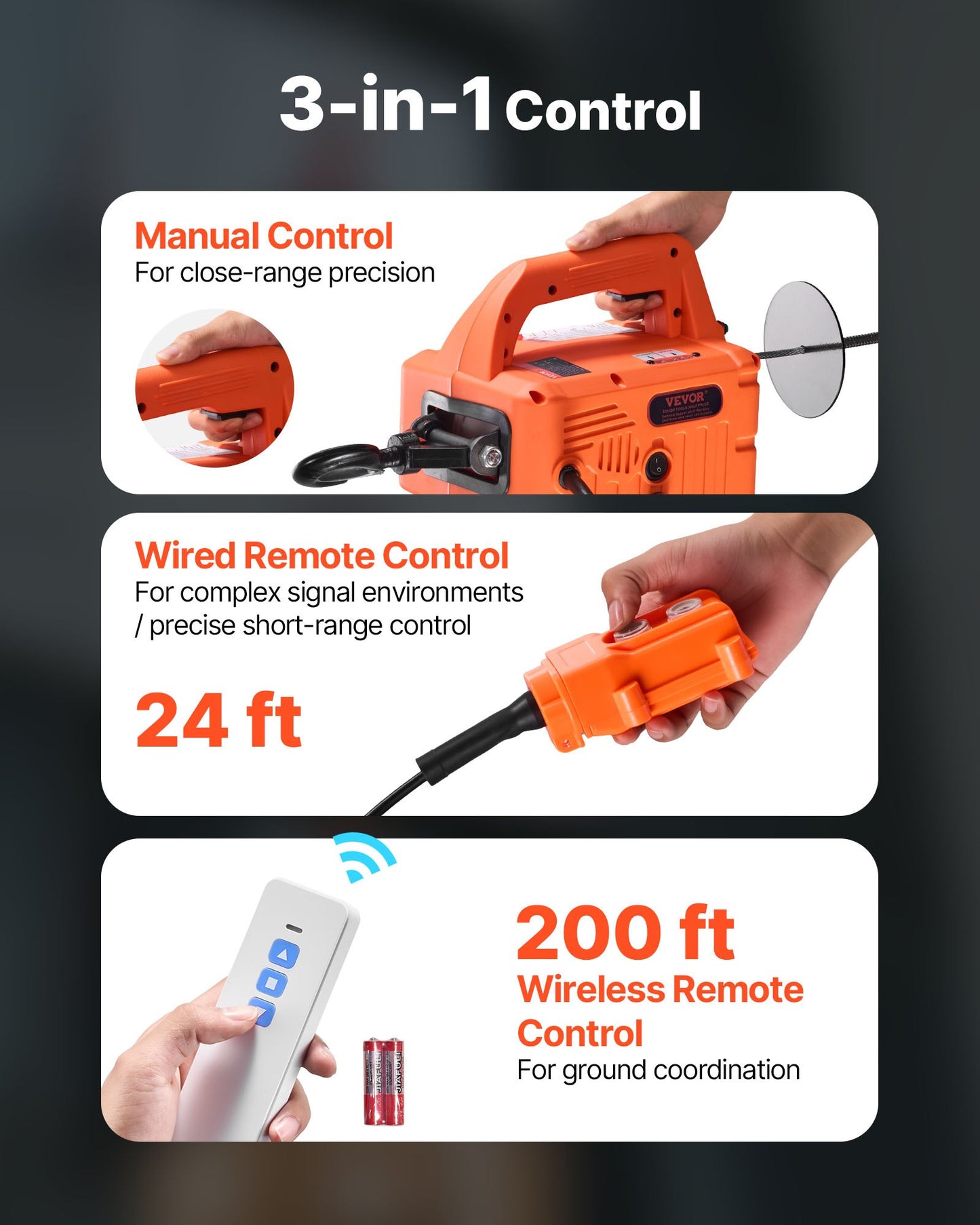 VEVOR 3-in-1 Electric Hoist Winch, 700 kg Capacity, 1500W