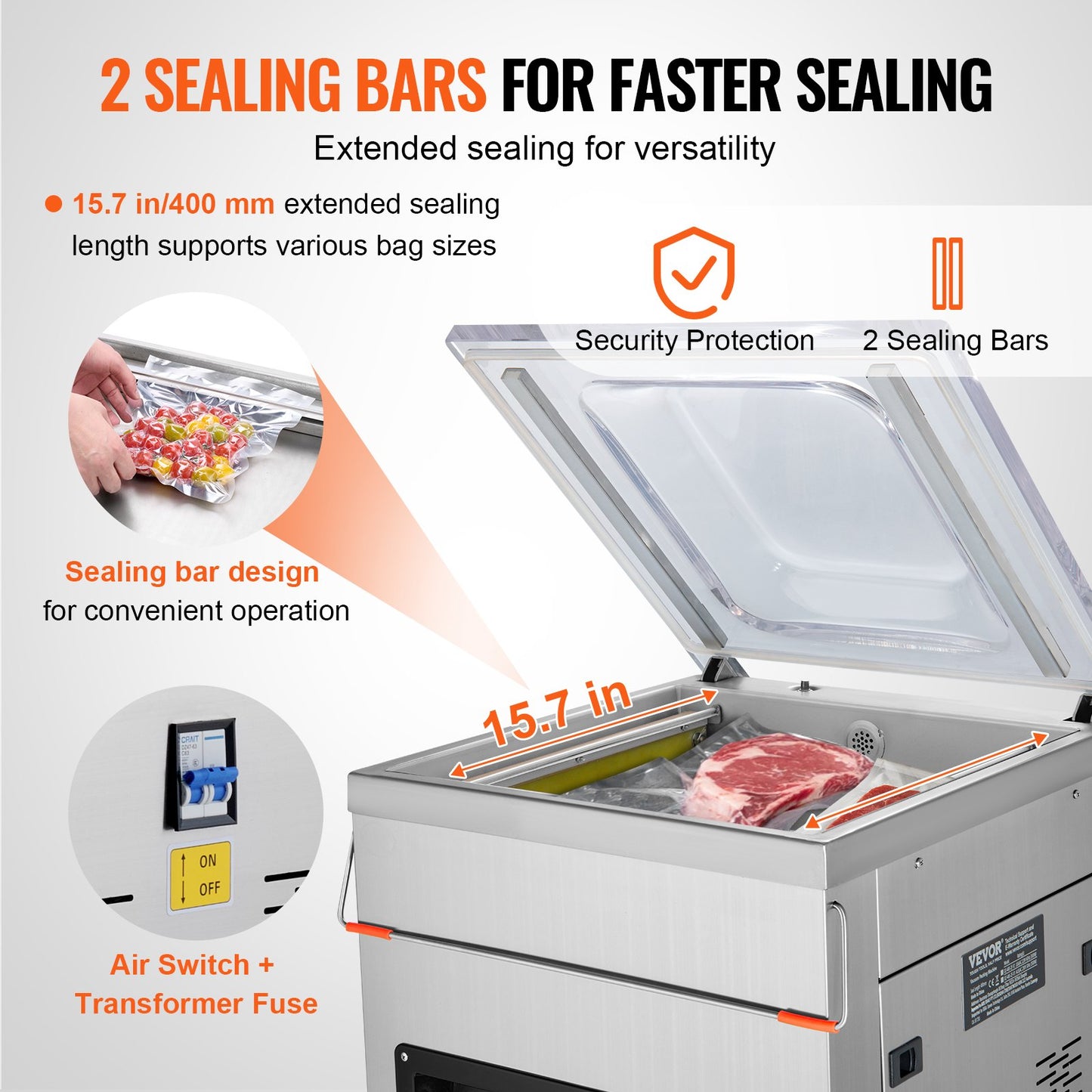 Vevor DZ-400/2E Automatic Extra Deep Food Vacuum Sealing Packing Machine 220V