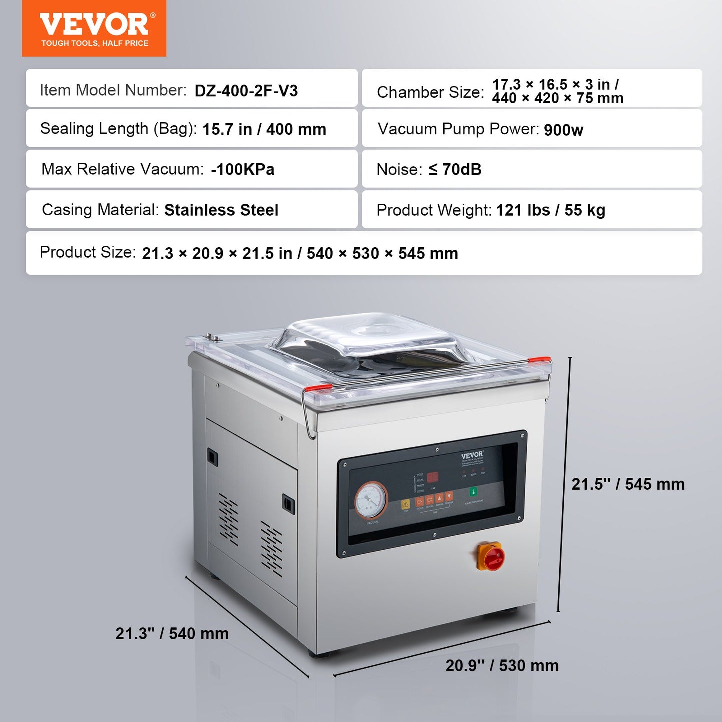 Vevor DZ-400/2F Automatic Food Vacuum Sealing Packing Machine 220v