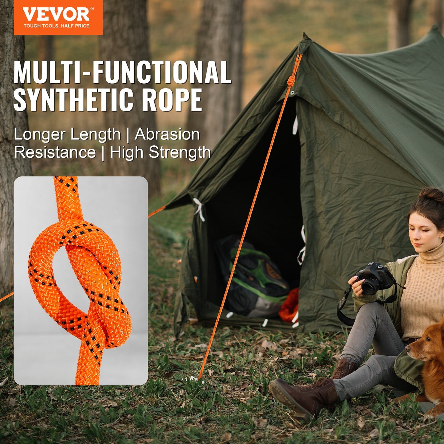 VEVOR Double Braided Polyester Rope, 19 mm x 67.06 m, 24 Strands
