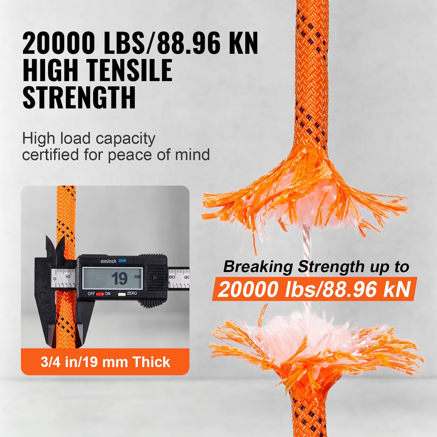 VEVOR Double Braided Polyester Rope, 19 mm x 67.06 m, 24 Strands