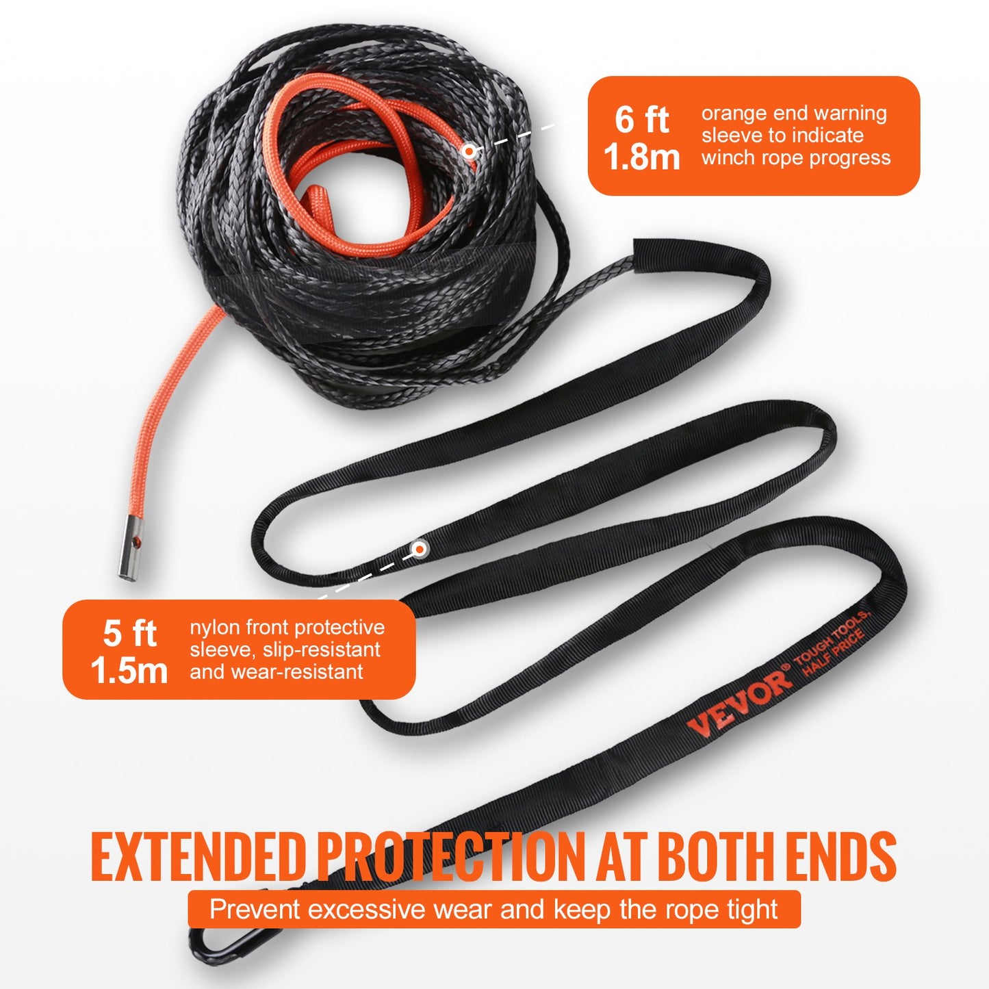 VEVOR Synthetic Winch Rope, 12.7 mm x 28 m, 142.3 kN