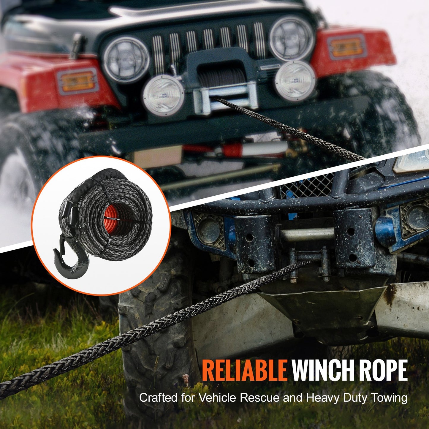 VEVOR Synthetic Winch Rope, 12.7 mm x 28 m, 142.3 kN