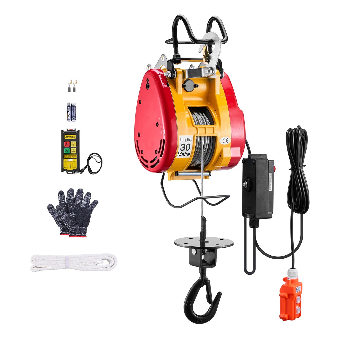 VEVOR 2-in-1 Electric Hoist Winch, 500 KG Capacity, 1800W Portable Power Winch, 30 m Lifting Height, 11 m/min with Wire and Wireless Remote Control, for Garage, Warehouse, Factory Lifting Towing