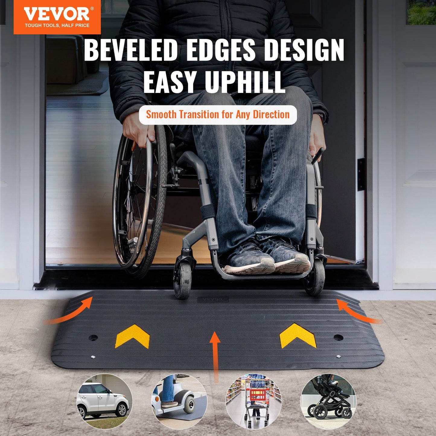 VEVOR Upgraded Rubber Threshold Ramp, 3.8 cm Rise Wheelchair Ramp