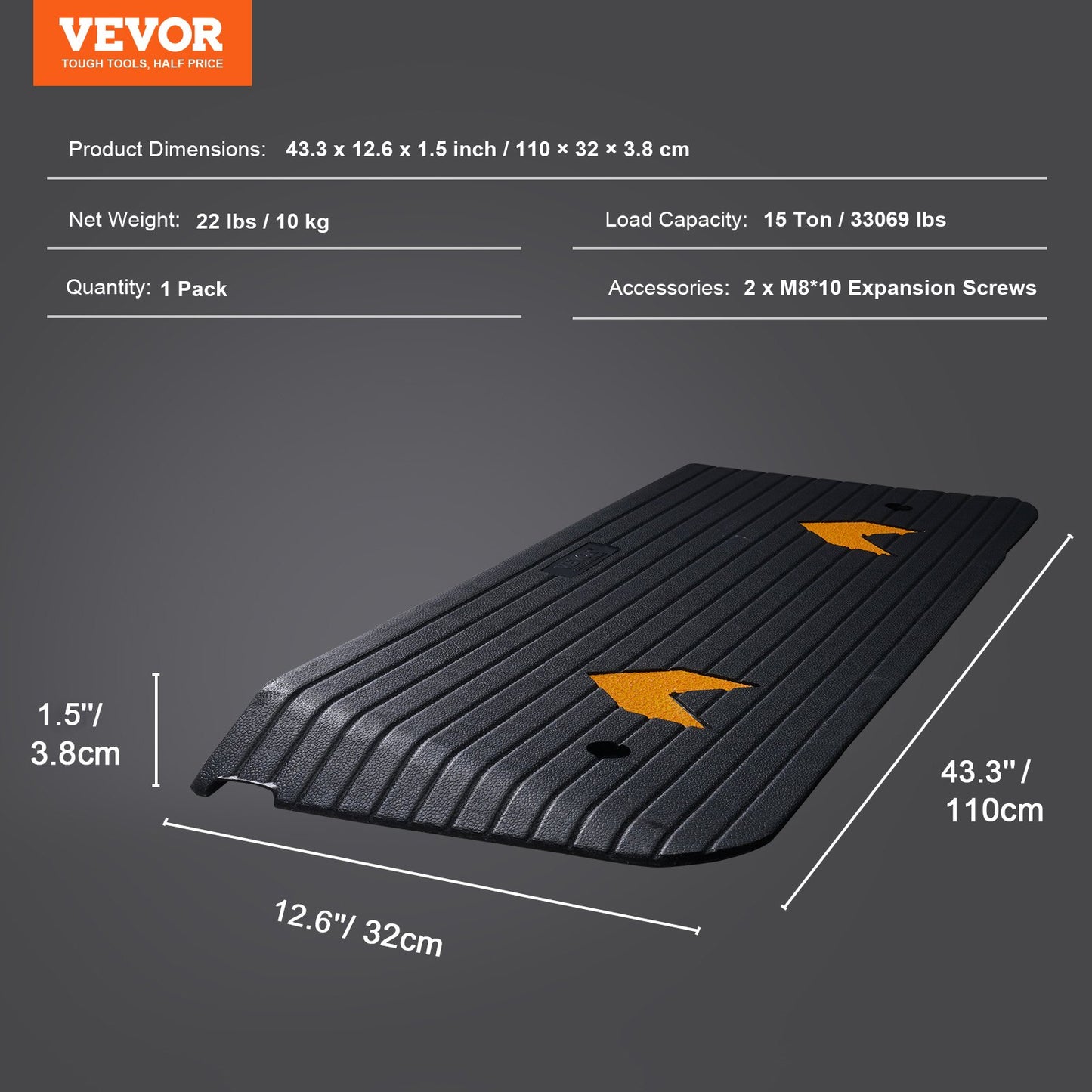 VEVOR Upgraded Rubber Threshold Ramp, 3.8 cm Rise Wheelchair Ramp