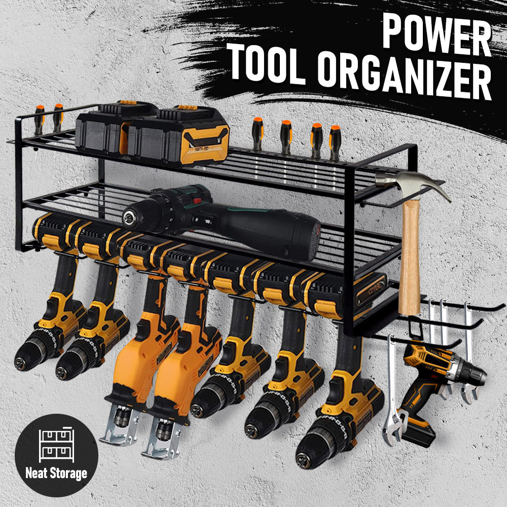 Power Tool Organizer Wall Mount 7 Drill Holder 3 Layer Heavy Duty